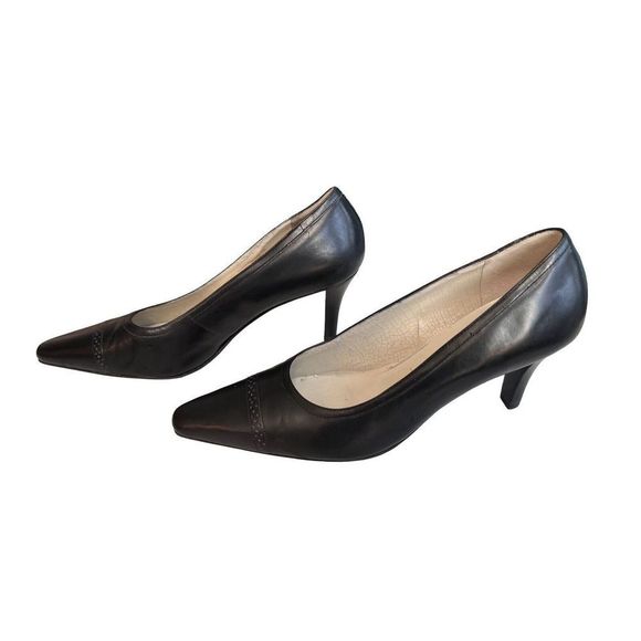 Ralph Lauren Womens Lucinda Pumps 8B Black Leather Classic - Picture 1 of 8